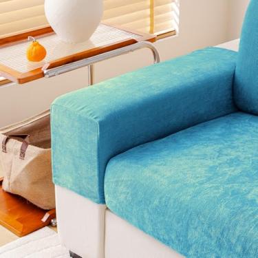 Imagem de WEYOND Capas de almofada de sofá individuais, grandes, superelásticas, de chenille (versão mais macia), capas de almofada para sofá, protetor de braço (2 peças, azul)