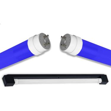 Imagem de Kit Calha Sobrepor Tubular Led 1,2m Preto + Lâmpada Colorida 20w Azul