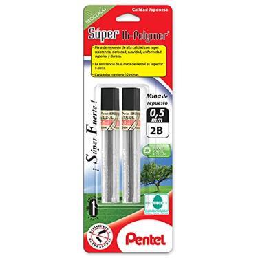 Imagem de Pentel Recarga de grafite super alto polímero, 0,5 mm, fino, HB, 144 peças de chumbo (C505-HB), preto, 12/grafites