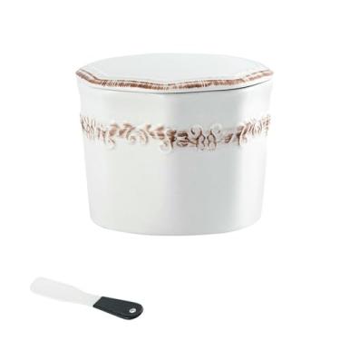 Imagem de Manteiga de cerâmica poligonal doméstica, frasco selado de armazenamento simples - branco vintage (com cerâmica)