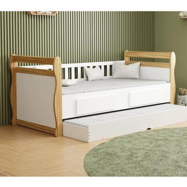 Imagem de Bicama para Quarto Infantil 100% Mdf Maria Branco Brilho/Amêndoa
