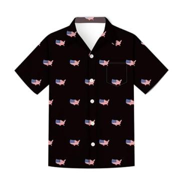 Imagem de Regenboog Camisa masculina patriótica de 4 de julho, estampa da bandeira dos EUA, camisa de botão de manga curta, camiseta masculina engraçada havaiana, dia da independência, bandeira preta, GG
