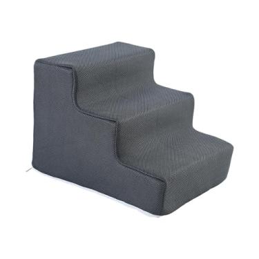 Imagem de Fenteer Escadas para cães, rampa, escada para animais de estimação, capa removível, escadas para cachorros, leve, resistente a arranhões, multiuso para cães, S 3 Passos Cinzento Escuro