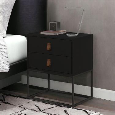 Imagem de Mesa De Cabeceira Unic 45 Estilo Industrial Puxador De Couro