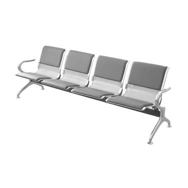 Imagem de Longarina Estofada 4 Lugares Montreal OrDesign 215cm(larg) PU Preto Aço Cromado Pintura Cinza Braços