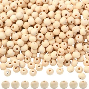 Imagem de SOFPLATE 1000 peças de contas de madeira crua 8 mm contas de madeira inacabadas a granel soltas naturais imprimíveis lisas tamanho médio espaçadores de esferas redondas para fazer joias, achados