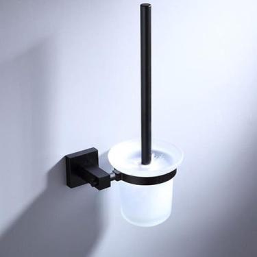 Imagem de Kit de ferragens para banheiro preto - 6 peças de toalheiros, ganchos para papel higiênico - aço inoxidável, escova de vaso sanitário