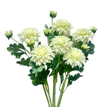 Imagem de Dálias artificiais de 53 cm, flores de seda com hastes, flores de inverno artificiais para decoração, flores artificiais de haste longa para vaso alto, decoração de festa de casamento, decorações de