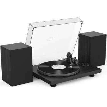 Imagem de Toca-discos de vinil, toca-discos com alto-falantes de 40 W, saída de entrada Bluetooth e gravação USB, leitor de LP vintage com cartucho AT-3600L, pré-amplificador Phono integrado, contrapeso e tom