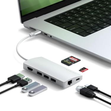 Imagem de Satechi Adaptador Multi Portas V2 – 4K HDMI (60Hz), Carga 60W USB C, GbE, Leitores SD/Micro, USB 3.0 - Para M2/ M1 MacBook Pro/Air, M2/ M1 iPad Pro/Air, M2 Mac Mini, iMac M3 (Prata)
