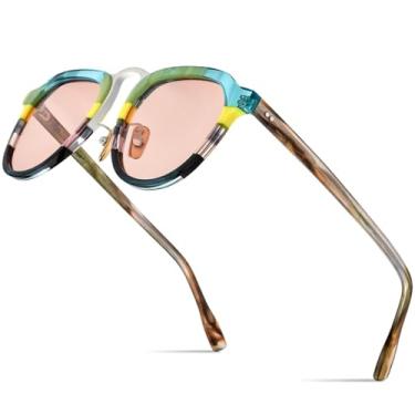 Imagem de JRLLFD Óculos de sol polarizados de acetato femininos vintage redondos (9350T WCPink)