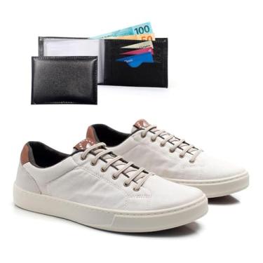 Imagem de Kit Tenis Masculino Casual Com Carteira Sapatenis De Amarrar Confortavel Leve Macio (Areia, BR, Adulto, Numérico, 40)