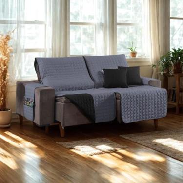 Imagem de Kit Capa Protetora Sofá Retrátil 2,20m Shield Dupla Face + Almofadas -