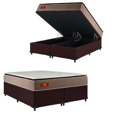 Imagem de Cama Box Baú Casal Queen Gazin Colchão Com Molas Ensacadas 158x198x75cm Azera Branco/Bege