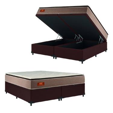 Imagem de Cama Box Baú Casal King Gazin Colchão Com Molas Ensacadas 193x203x75cm Azera Branco/Bege