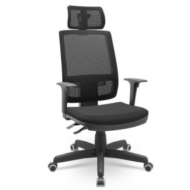 Imagem de Cadeira Presidente Brizza Poliester Preto Backsystem Apoio De Cabeça -