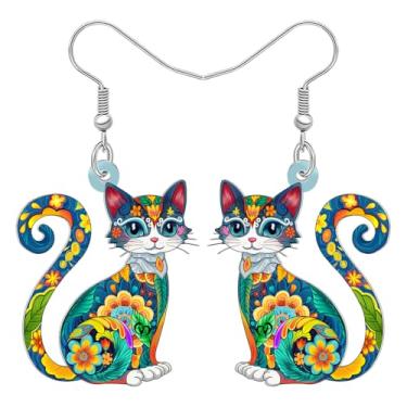 Imagem de DALANE Brincos pendentes de acrílico engraçados para mãe de gato, joias boêmias, presentes boêmios, presentes para mulheres, amantes de gatos, animais de estimação, donos de gatinhos, berloques