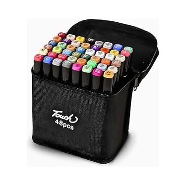 Imagem de Estojo Canetinha 48 Cores Ponta Dupla para Colorir Kit Canetas Marcador Touch Permanente Duas Pontas para Desenho Profissional e Escolar Premium