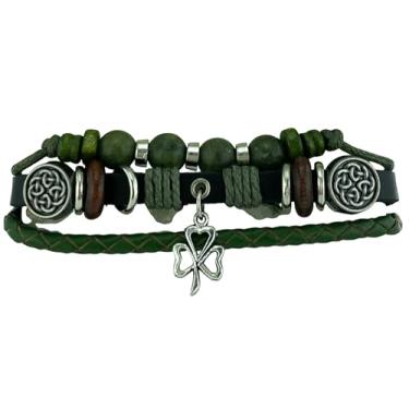 Imagem de JC Walsh and Sons Pulseira hippie com pingente Connemara com contas de mármore ajustável, pulseira de couro legítimo, presente de aniversário irlandês, símbolo celta, presente, Adjustable, Mármore