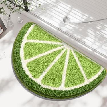 Imagem de Tapete de banho divertido aconchegante limão frutas fofas formato meio redondo quarto banheiro porta cozinha tapete decoração limão tapete absorvente de água tapete antiderrapante para quarto infantil
