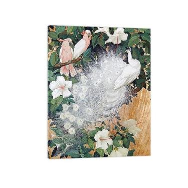 Imagem de Pintura famosa arte de parede - pavão branco e papagaio-animal impressão em tela - pintura de arte para decoração de parede de sala de estar - pôster de reproduções 40 x 50 cm 40 x 16 x 20 polegadas