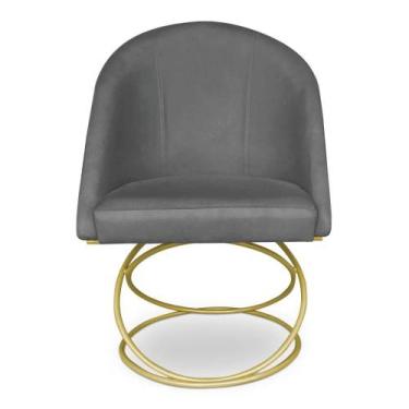 Imagem de Poltrona Cadeira De Jantar Luxo Estofada Base Metal Dourado Sala Cozin