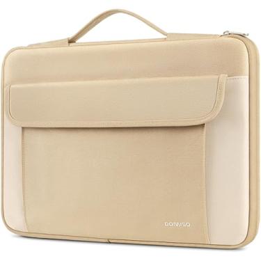 Imagem de DOMISO Capa protetora à prova d'água para laptop de 15,6 polegadas com alça retrátil compatível com laptops de 15 a 15,6 polegadas, MacBook Pro, HP Envy 15, Dell XPS 15 (bege)