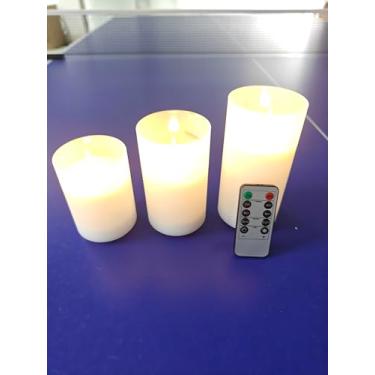 Imagem de LEDHOLYT Vela recarregável sem chama, vela falsa de vidro LED cintilante com controle remoto e temporizador, bateria incorporada, vela eletrônica de cera real para decoração de quarto, conjunto de 3