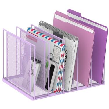 Imagem de JMHUD Organizador de arquivos para mesa, classificador de arquivos vertical de 5 seções, organizador de papel pasta de arquivos de metal para escritório, casa, sala de aula, roxo