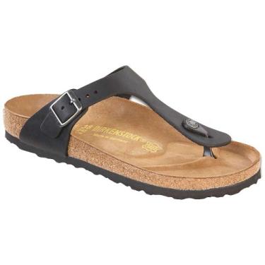 Imagem de Birkenstock Gizeh infantil menina (bebê/criança pequena/criança grande), Couro lubrificado preto, 6-6.5