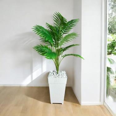 Imagem de Planta Artificial Palmeira Enfeite E Decoração Casa Sala Escritório Com Vaso Rattan(Vaso Branco Marmore)