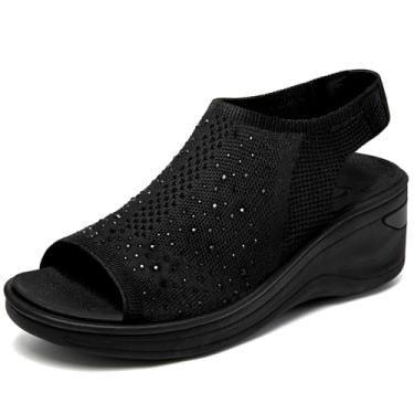 Imagem de KOIMED Sandálias femininas confortáveis de caminhada com espuma viscoelástica, bico aberto, leve, respirável, malha macia, lavável para o verão, viagem, casual, praia, esportes ao ar livre, C - todo