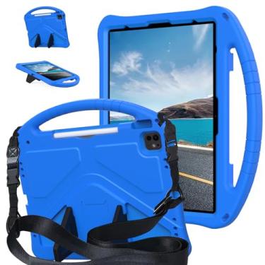 Imagem de YRH Capa para iPad Air de 13 polegadas M2 infantil 2024, para iPad Pro de 13 polegadas M4 2024, para iPad Pro de 12,9 polegadas, capa à prova de choque de EVA com alça de suporte, azul