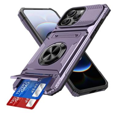 Imagem de COTDINFOR Capa para iPhone 16 Pro com suporte de cartão integrado [loja 2 cartões] anel de 360° suporte resistente à prova de choque capa carteira protetora de corpo inteiro para iPhone 16 Pro 6,3