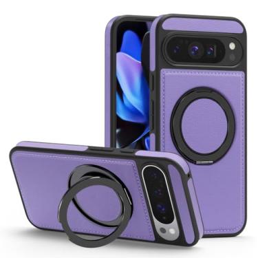 Imagem de HAOMRIYL Capa de couro para Google Pixel 10 Pro XL/10 PRO/10, capa de proteção com suporte de anel magnético fina à prova de choque minimalista capa de negócios, roxa, 10Pro