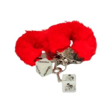 Imagem de Kit Fetiche Algema Em Pelúcia E Dadinhos Acessório Sensual para Dominação e Submissão 66 (VERMELHO)