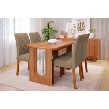 Imagem de Conjunto: Mesa Sala Jantar Valentina Tampo Madeirado 130x80cm e 4 Cadeiras Juliana Cinamomo - Carvalho/Suede Joli Capuccino - Cimol