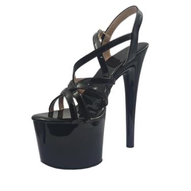 Imagem de Nesyd Sandálias femininas sexy de salto plataforma com bico aberto de 16 cm, salto alto, festa, dança, casamento, passarela, Preto, 38