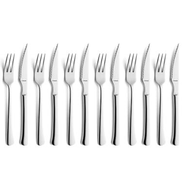 Imagem de Amefa Chuletero 7038, 12 peças de talheres de bife e pizza, 6 facas de bife, 6 garfos de bife, aço inoxidável 18/10 à prova de ferrugem e polido