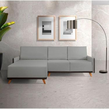 Imagem de Sofá 4 Lugares com Chaise Lado Esquerdo 258cm em Sintético Geribá Cinza / Preto