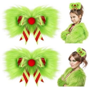 Imagem de NFAMRZCAR 2 peças de laço de cabelo de Natal para meninas e mulheres, prendedor de laço de cabelo verde grande para festa de Natal, acessórios de fantasia festiva (estilo de laço fofo)