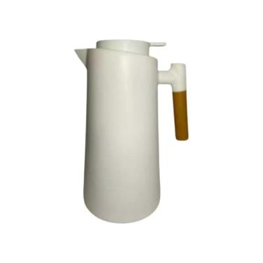 Imagem de Garrafa Térmicade Café Premium 1L com Termômetro Digital Inox com Cabo de Madeira Para Café Água Chá(Branca)
