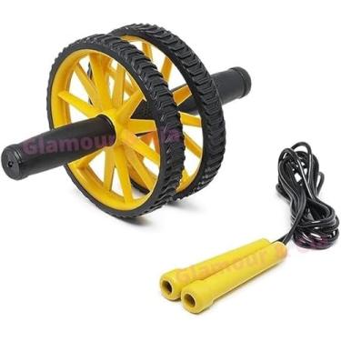 Imagem de Kit Roda Rodinha Abdominal Dupla + Corda De Pular Para Academia Treino Funcional Musculação Treinamento Em Casa cor/aleatória