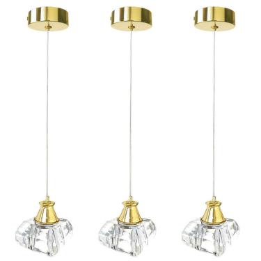 Imagem de Kit 3 Pendente De Cristal Para Quarto Metal Dourado G9 Bet13