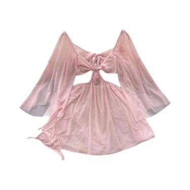 Imagem de Conjunto De Top Cropped Sem Mangas Com Babados Rosa E Saia Mini Em 2 P