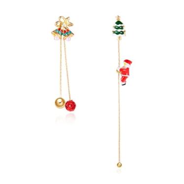 Imagem de Elegante Ear Jacket Jingle Bell Christmas Tree Tassel Threader Brincos Femininos - Banhado a Ouro Esmaltado Papai Noel Pérola Luvas de Natal Ornamento Bonito Pingente Brinco de Gota Miçanga Jóia de