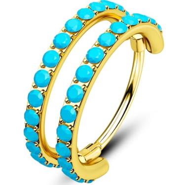 Imagem de OUFER Anéis de nariz duplo de 20G, anéis de nariz turquesa para mulheres e homens, brincos Daith, joia de piercing labial de hélice de concha de torre Tragus, joia de piercing labial de aço cirúrgico