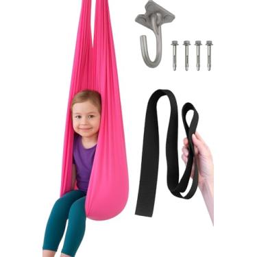 Imagem de Balanço infantil Sensorial Terapêutico, Tecido Duplo em Lycra, 1 Metro, com Kit de Instalação, Rosa