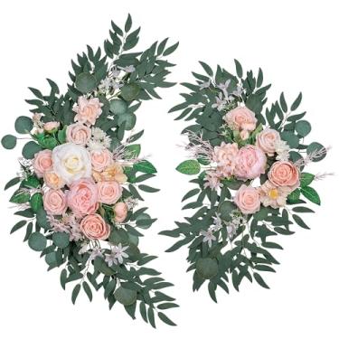 Imagem de Lisuun Flores de arco de casamento, flores artificiais para pano de fundo de recepção e sinal de cerimônia de boas-vindas, flores grandes para decoração floral de cerimônia de casamento romântica