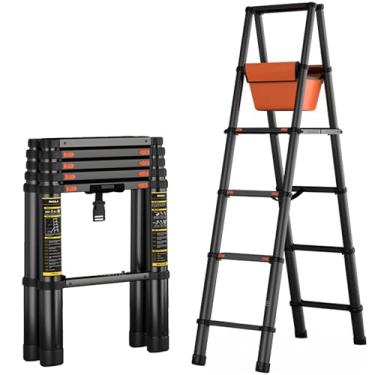 Imagem de Escada telescópica xixi-home 1,5 m Escada de extensão de alumínio com pés antiderrapantes, escadas telescópicas para se mover, portátil, leve e dobrável para casa, trabalho (alumínio-1,7 m)